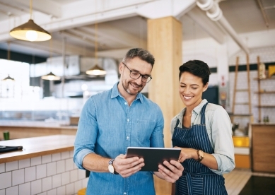 Business owners in coffee shop